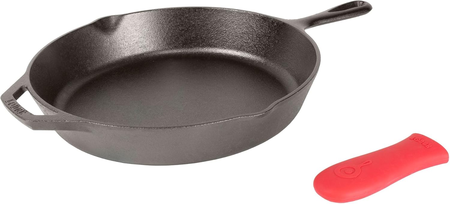 Lodge Pre-Seasoned Cast Iron Skillet with Silicone Handle Holder, 12 Inches | Non-Toxic & Naturally Non-Stick Frying Pan with Silicone Hot Handle Holder, Pan is Safe for Oven & Stovetop Use - Image 3