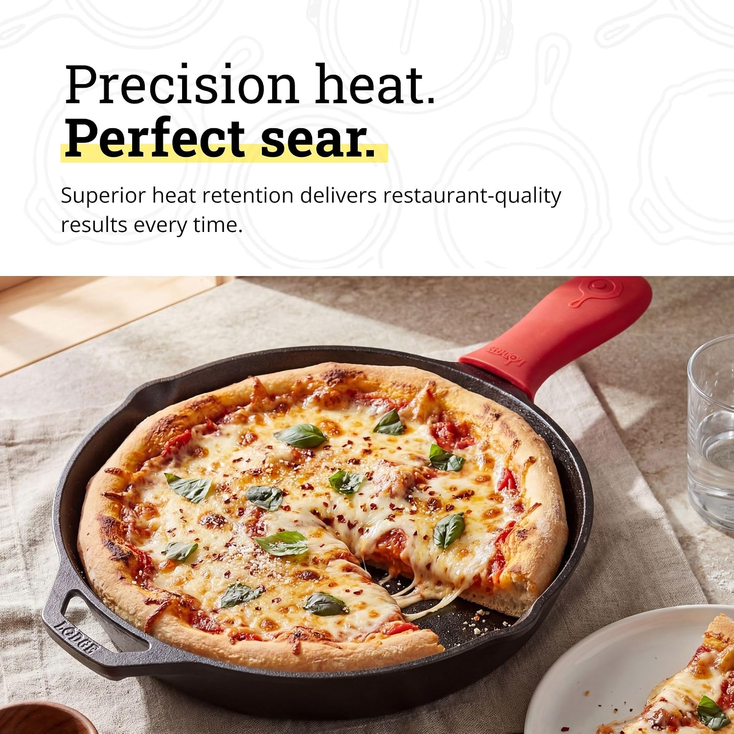 Lodge Pre-Seasoned Cast Iron Skillet with Silicone Handle Holder, 12 Inches | Non-Toxic & Naturally Non-Stick Frying Pan with Silicone Hot Handle Holder, Pan is Safe for Oven & Stovetop Use - Image 5