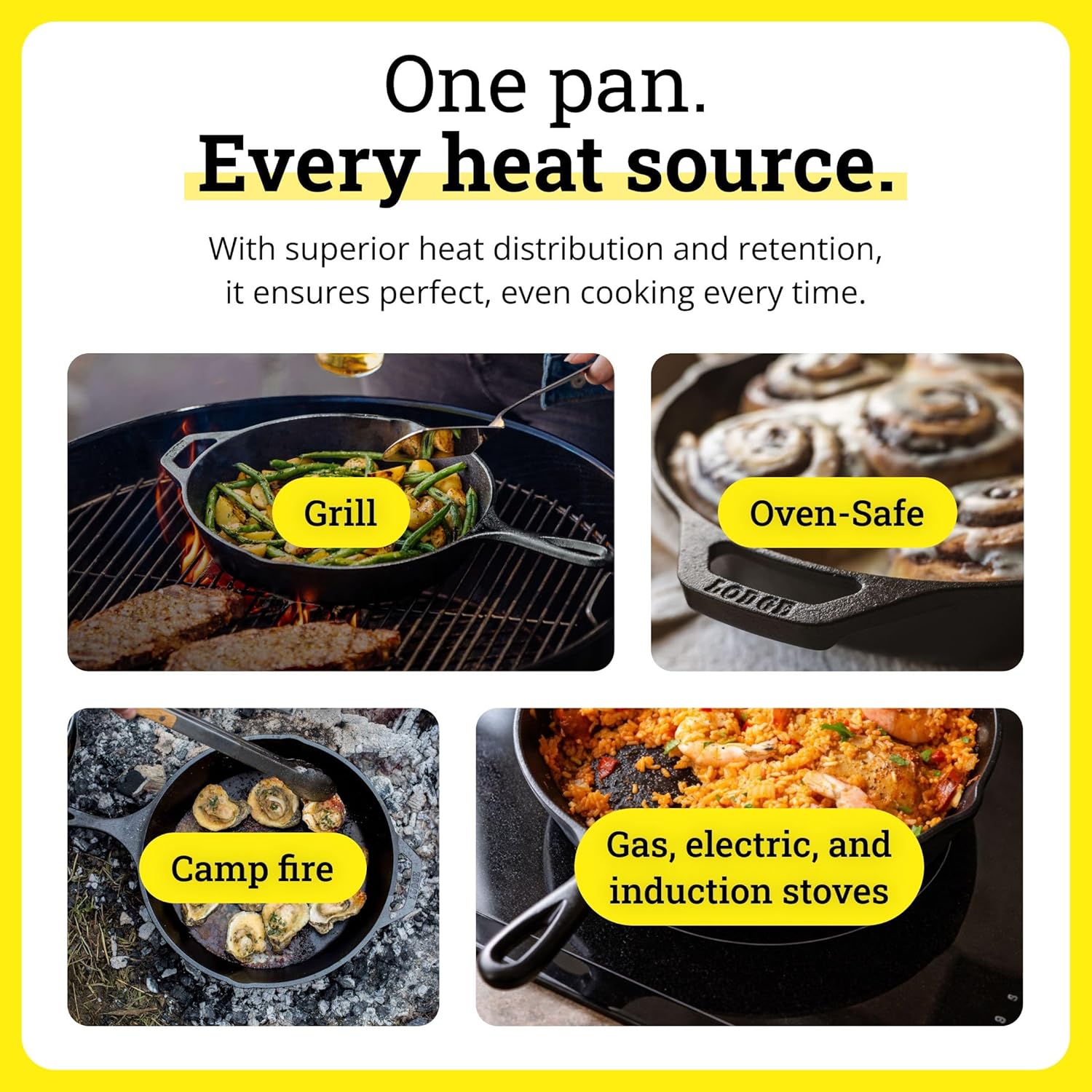 Lodge Pre-Seasoned Cast Iron Skillet with Silicone Handle Holder, 12 Inches | Non-Toxic & Naturally Non-Stick Frying Pan with Silicone Hot Handle Holder, Pan is Safe for Oven & Stovetop Use - Image 6