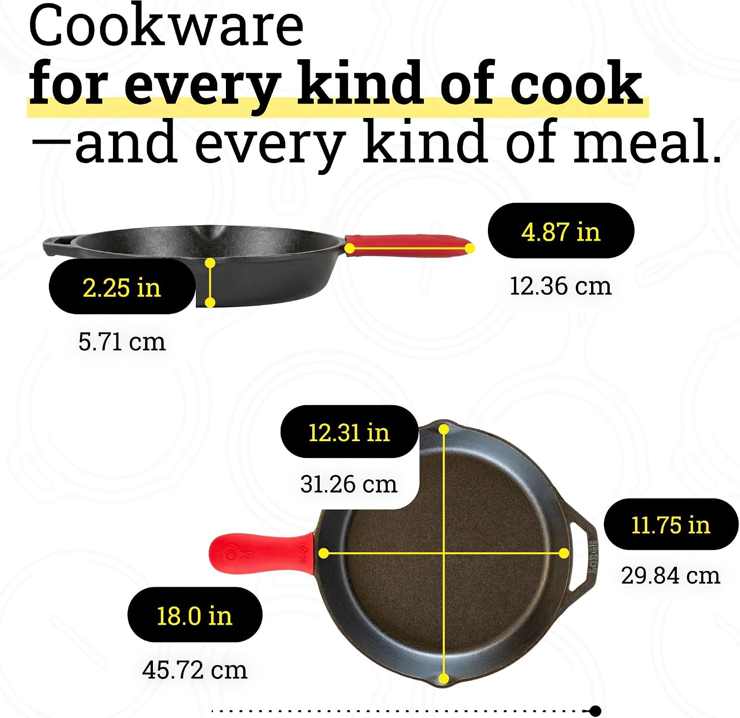 Lodge Pre-Seasoned Cast Iron Skillet with Silicone Handle Holder, 12 Inches | Non-Toxic & Naturally Non-Stick Frying Pan with Silicone Hot Handle Holder, Pan is Safe for Oven & Stovetop Use - Image 7