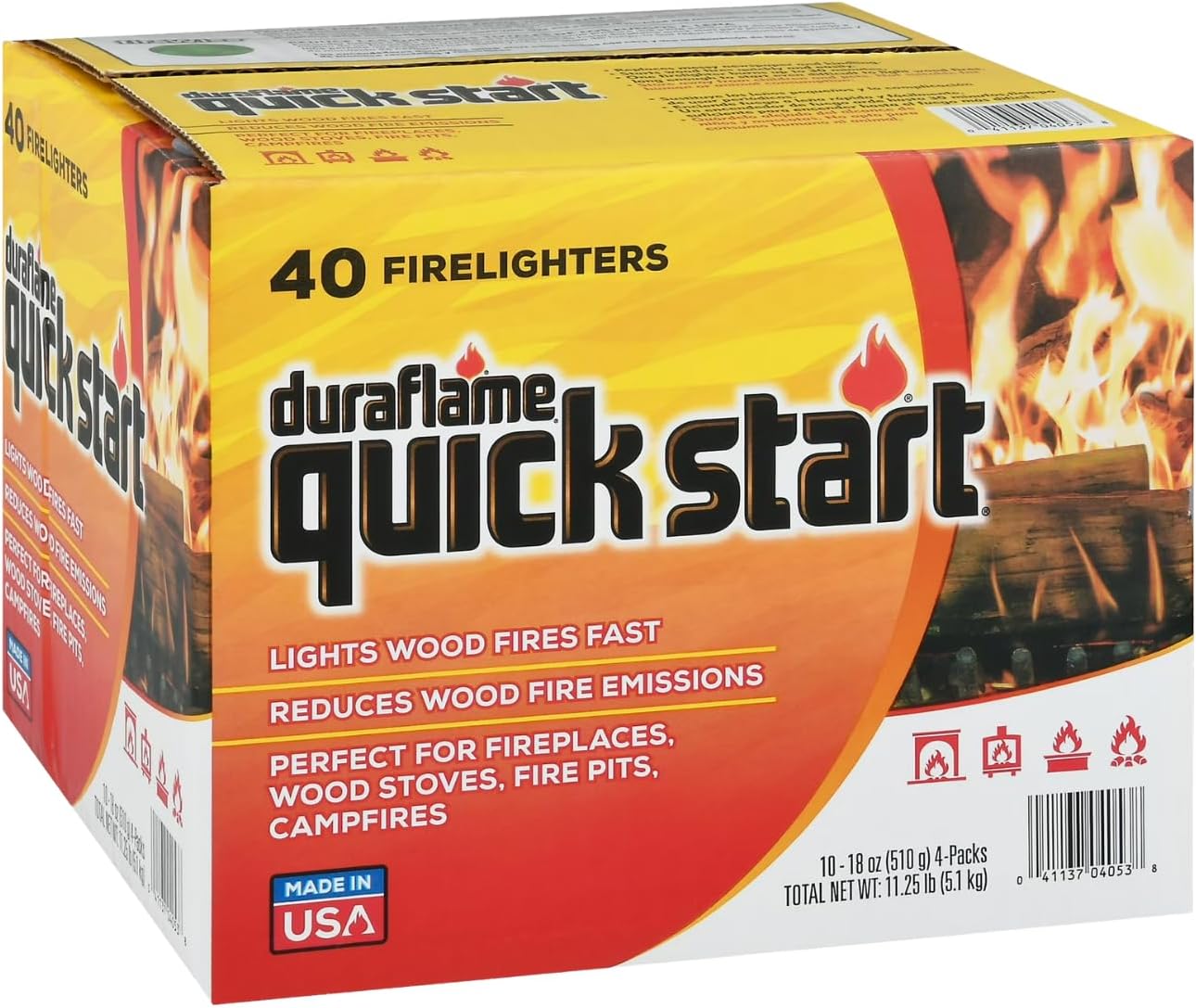 Duraflame Quick Start Firelighters – 40 Count Case | Instant, Clean & Reliable Fire Starting for Fireplaces, Grills, Fire Pits & Camping Adventures