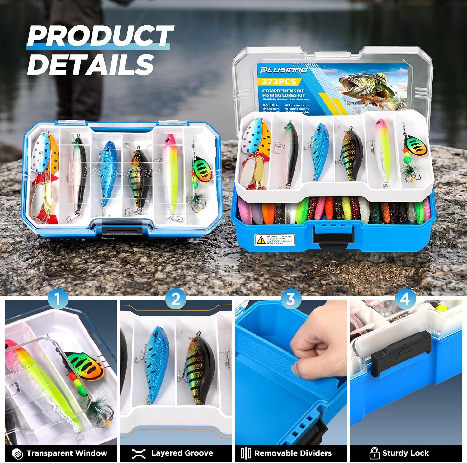 PLUSINNO Fishing Rod and Reel Combo Pole Gear Kit Telescopic Beginner | Portable All-in-One Fishing Equipment, with Freshwater Bass Trout Lures Kit, with Carrying Case, Gifts for Men - Image 4