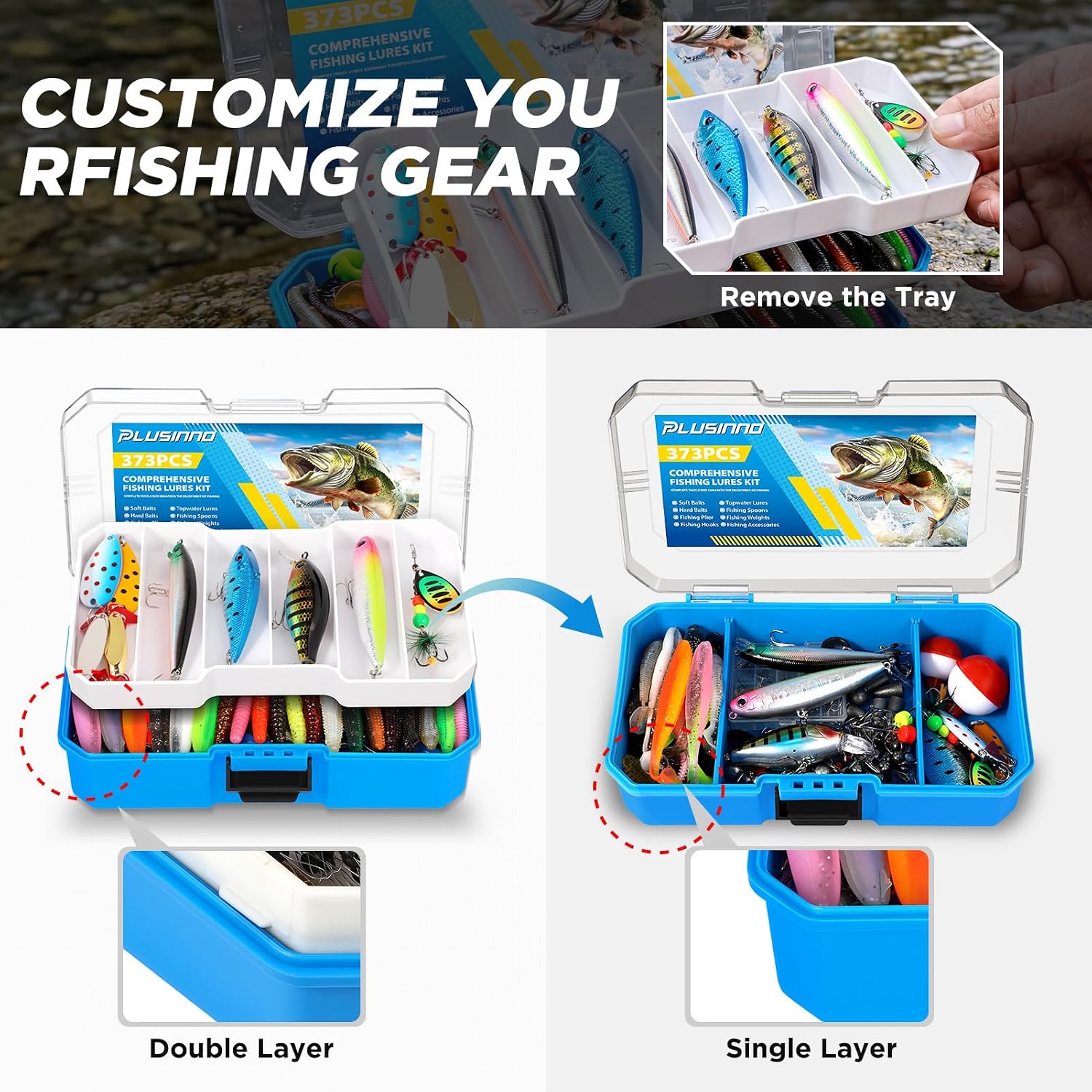 PLUSINNO Fishing Rod and Reel Combo Pole Gear Kit Telescopic Beginner | Portable All-in-One Fishing Equipment, with Freshwater Bass Trout Lures Kit, with Carrying Case, Gifts for Men - Image 5