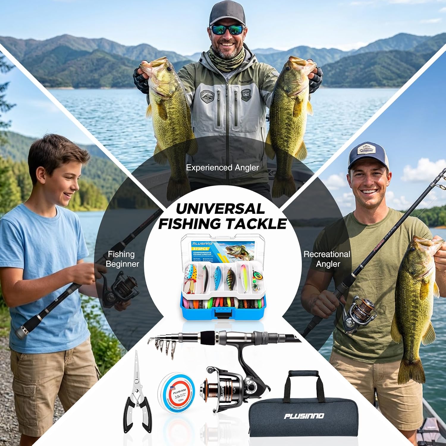 PLUSINNO Fishing Rod and Reel Combo Pole Gear Kit Telescopic Beginner | Portable All-in-One Fishing Equipment, with Freshwater Bass Trout Lures Kit, with Carrying Case, Gifts for Men - Image 8
